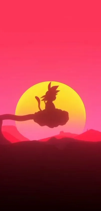 Silhouette of an anime character against a vibrant pink sunset.