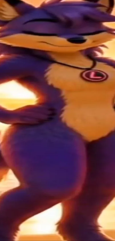 Cartoon fox in a colorful sunset setting