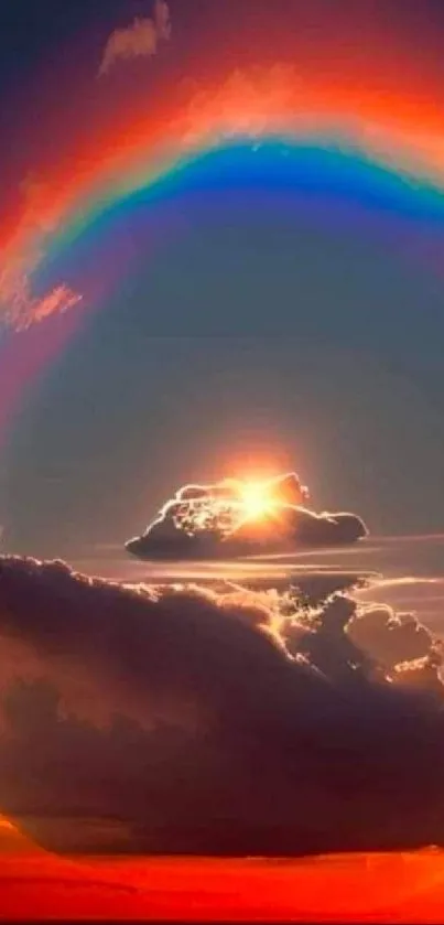 Dramatic sunset with a colorful cloud halo and vibrant sky.