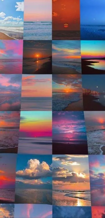 Vibrant collage of sunsets and ocean views for mobile wallpaper.