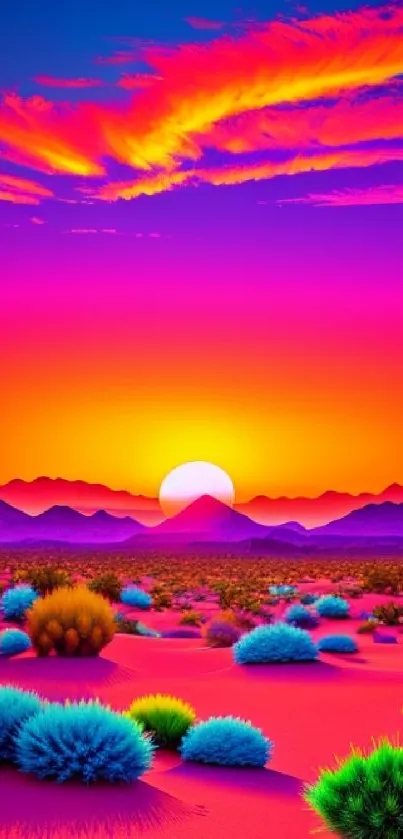 Vibrant desert sunset art with bright colors and scenic landscape.