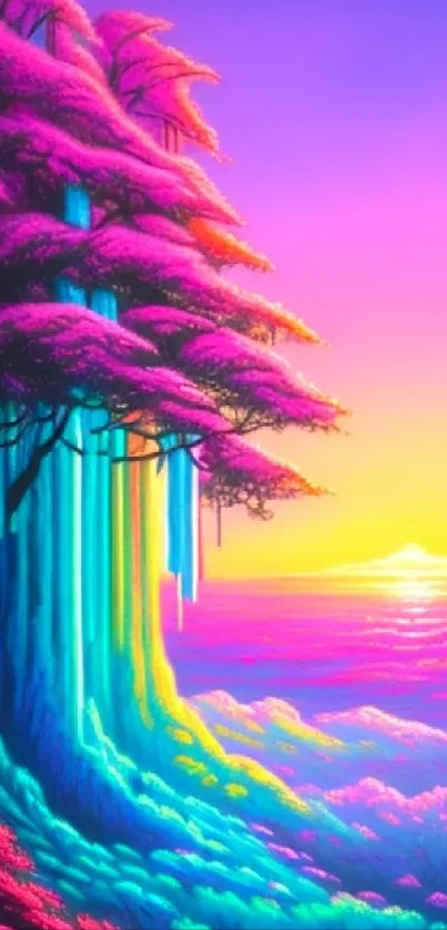 Vibrant sunset fantasy wallpaper with surreal colors and landscapes.