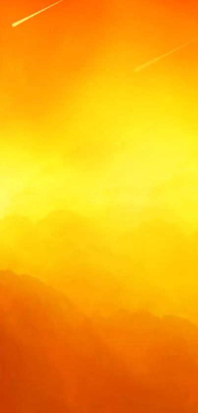 Vibrant sunset glow with orange and yellow hues creating a serene landscape.