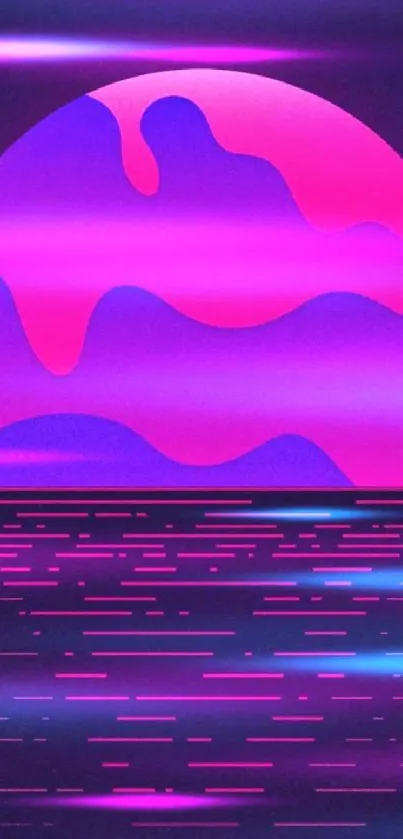 Vibrant pink and purple sunset gradient wallpaper with abstract waves.