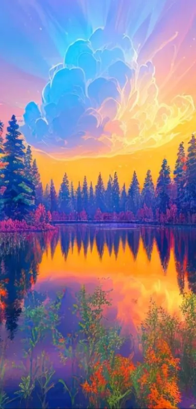 Vibrant sunset at a lake with colorful reflections in nature.