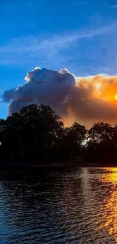 Vibrant sunset over a lake, reflecting colorful skies.