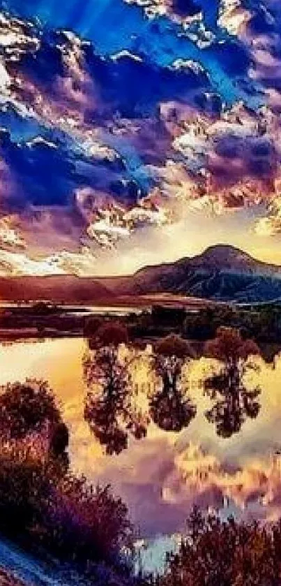 Vibrant sunset over reflective waters with colorful skies.