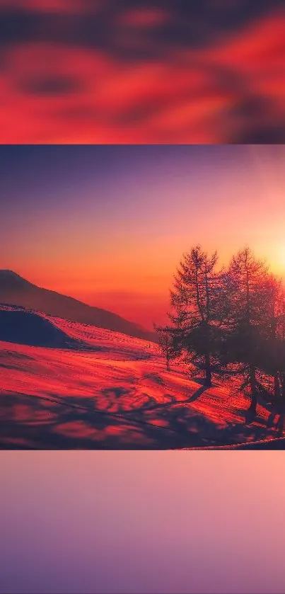 Vibrant sunset over mountain landscape wallpaper.