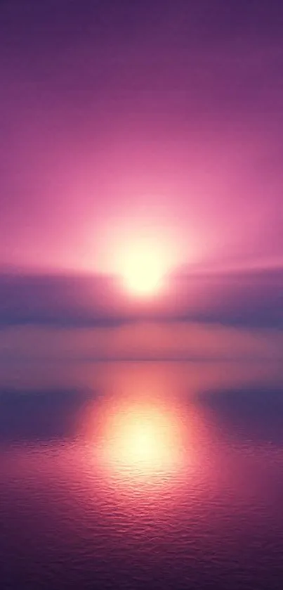 Vibrant purple and pink sunset over the calm ocean waters.