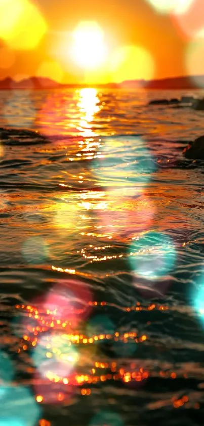 Colorful sunset ocean wallpaper with vibrant light reflections.