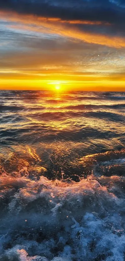 Breathtaking sunset over ocean waves, capturing nature's vibrant beauty.