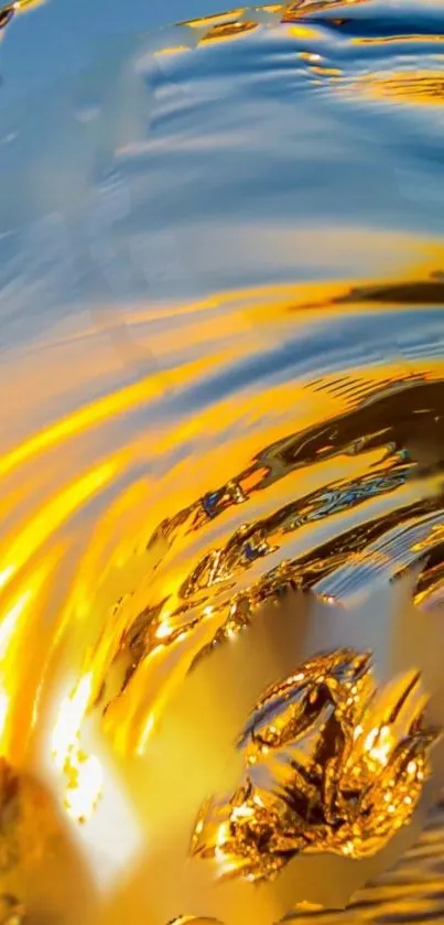 Abstract sunset with swirling golden hues in a vibrant phone wallpaper design.