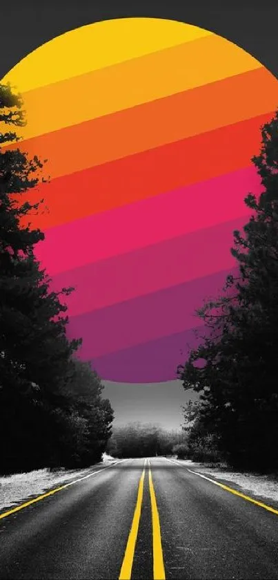 Vibrant sunset road wallpaper with colorful gradient.