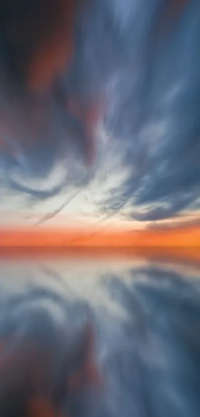 A mobile wallpaper of a vibrant sunset with blurred reflections on water.