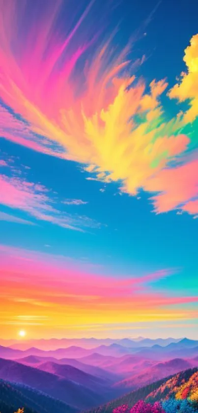 Vibrant and colorful sunset sky wallpaper with digital art design.