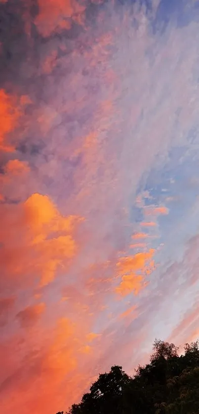 Vibrant sunset sky with pink and orange clouds creating a serene view.