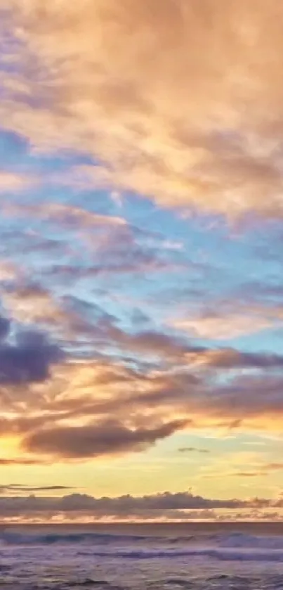 Vibrant orange and blue sunset sky mobile wallpaper.