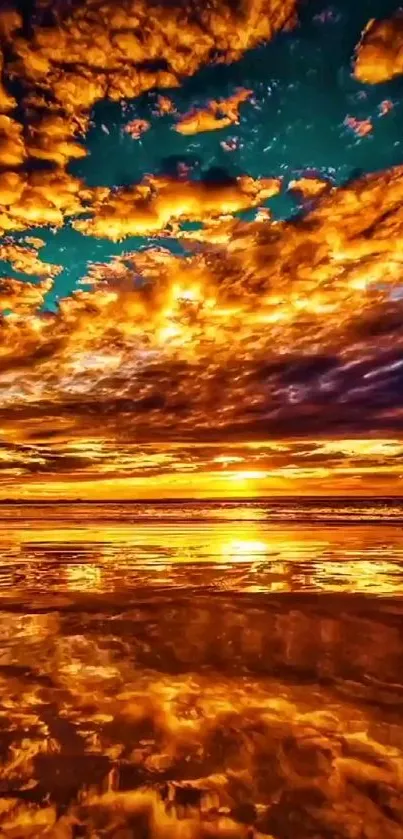 Stunning sunset with orange and golden hues reflecting on the ocean.