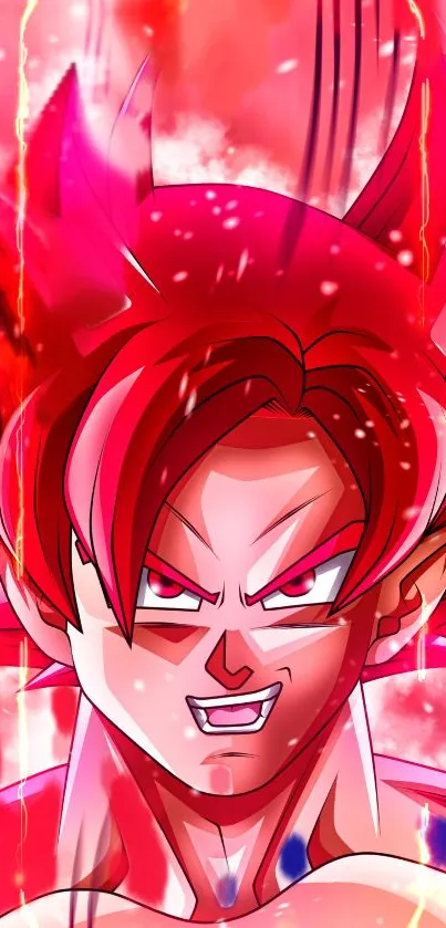 Vibrant Super Saiyan character with intense red energy aura.