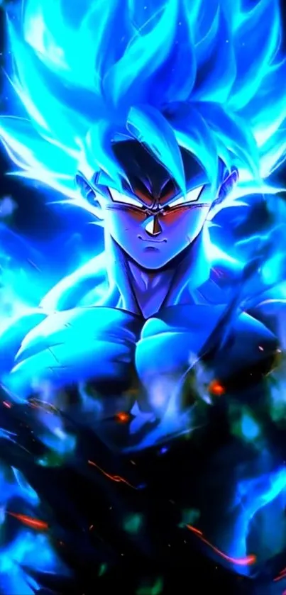 Super Saiyan character emits blue aura.