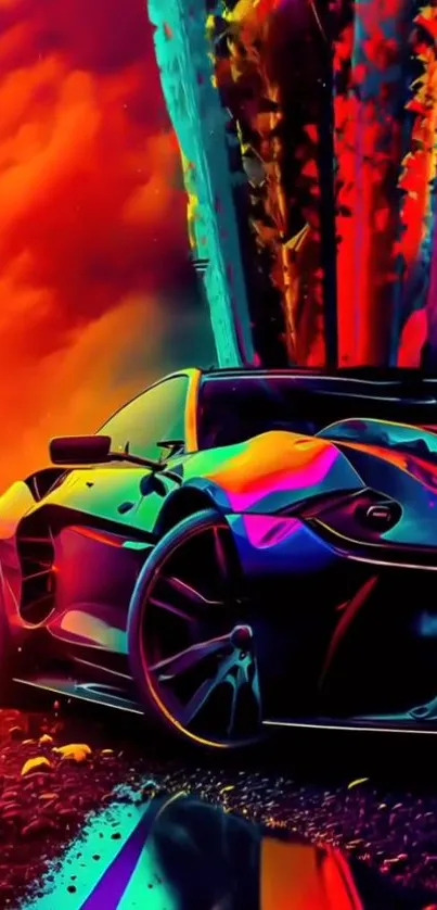 Neon art supercar in vibrant colors.