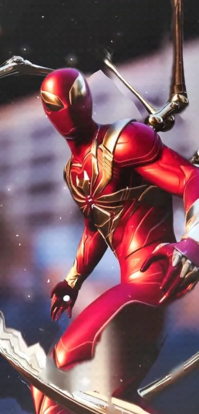 Vibrant superhero in red suit with dynamic pose wallpaper.