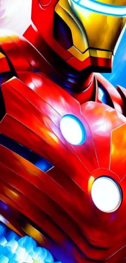 Vibrant superhero art with red, blue, and yellow hues, ideal for mobile wallpaper.