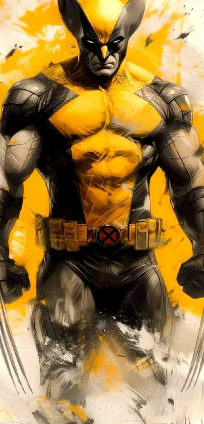 Bold yellow and black superhero digital art wallpaper.