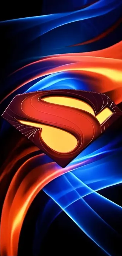 Vibrant superhero emblem with dynamic colors on a mobile wallpaper.