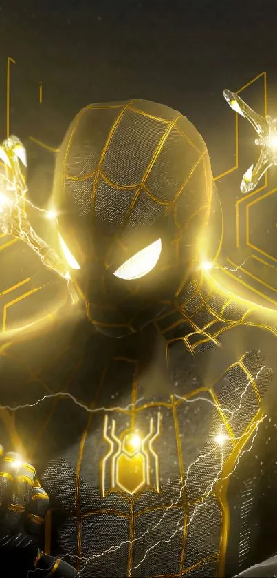 Superhero wallpaper with glowing effects and vibrant golden yellow design.