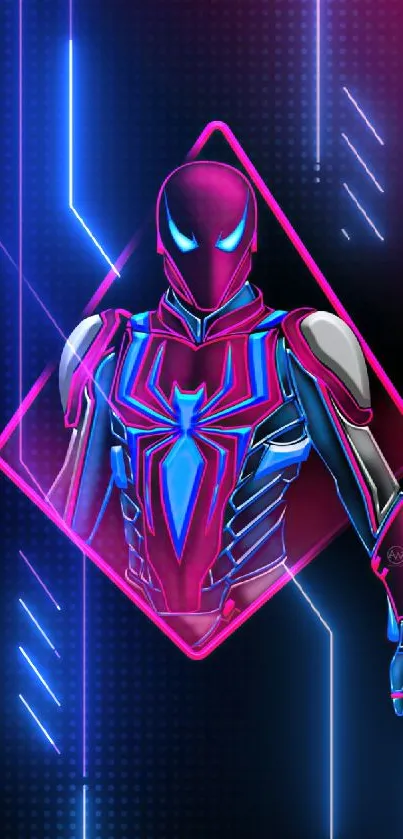 Neon superhero art with vibrant colors on a futuristic design.