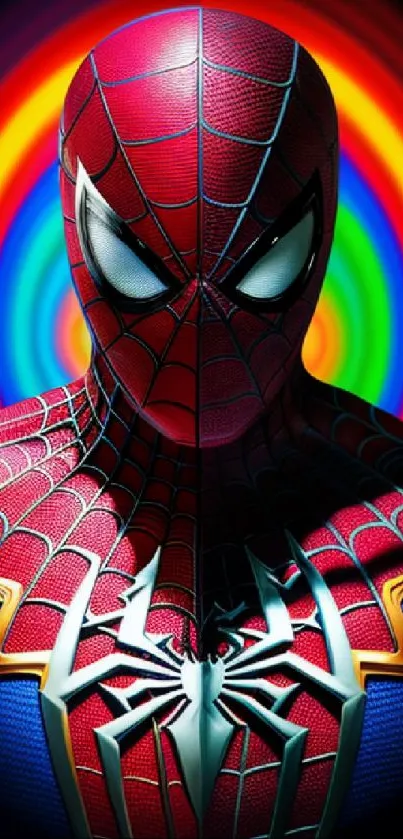 Vibrant superhero mobile wallpaper with colorful background.