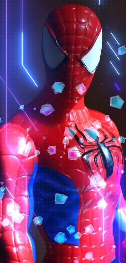Superhero in red and blue suit striking a dynamic pose.