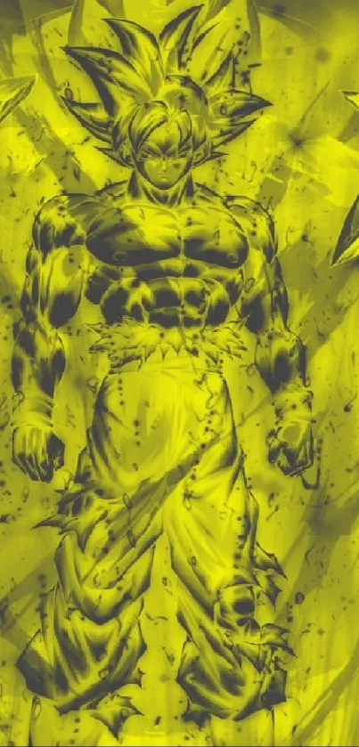 Superhero in vivid yellow with dynamic energy burst on mobile wallpaper.