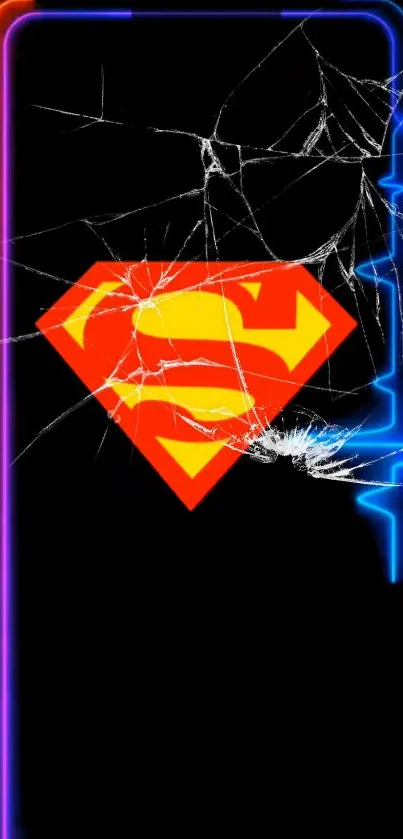 Vibrant superhero-themed phone wallpaper with a cracked screen effect.