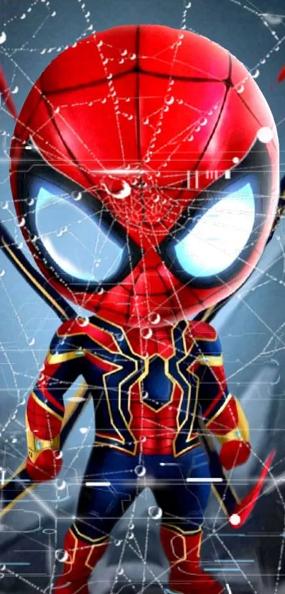 Colorful superhero phone wallpaper with web patterns.