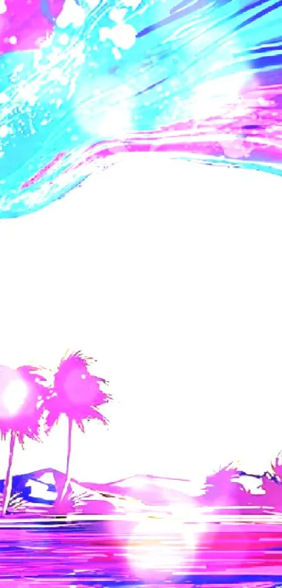 Colorful wave and palm trees digital wallpaper for mobile