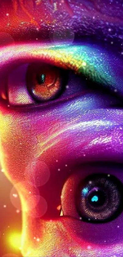 Vibrant surreal artwork featuring colorful eyes.