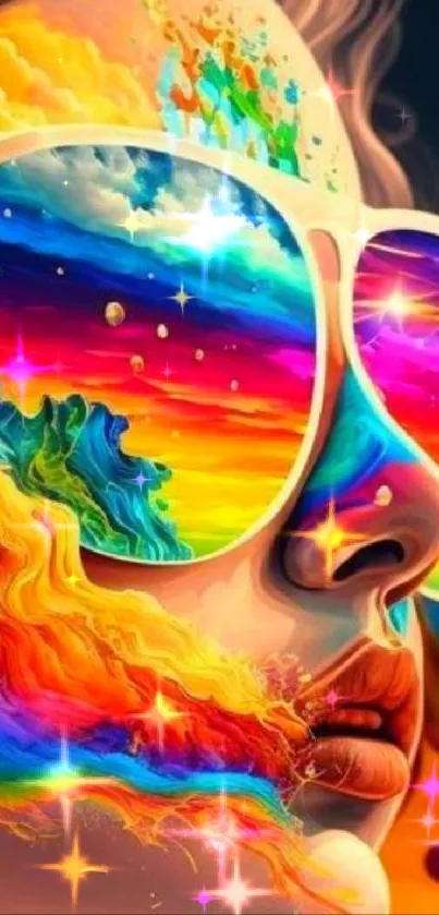 Colorful surreal face art wallpaper with vibrant rainbow hues.