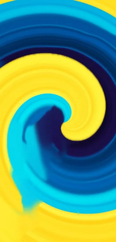 Vibrant abstract swirl with blue and yellow hues for mobile wallpaper.