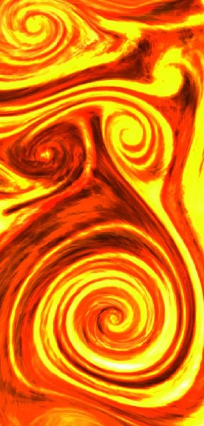 Vibrant abstract swirl art in orange and yellow hues for mobile wallpaper.