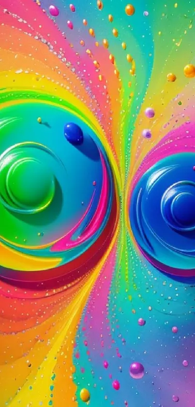 Vibrant multicolor abstract swirl wallpaper with neon hues.