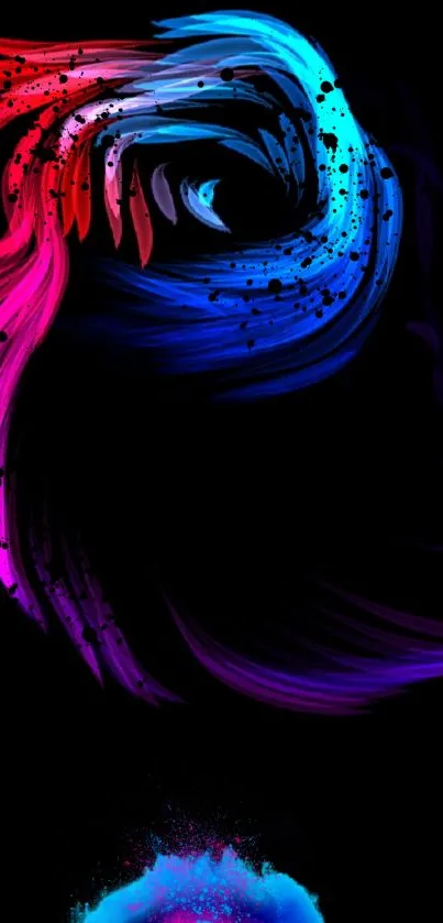 Vibrant red and blue swirl on a black background mobile wallpaper.