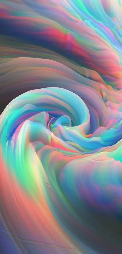 Vibrant abstract swirl wallpaper in rainbow colors.