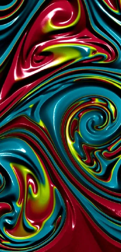 Colorful abstract swirl design in red, blue, and green hues.