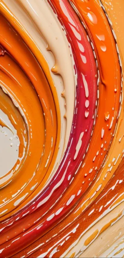 Vibrant swirl abstract art with orange and red tones.