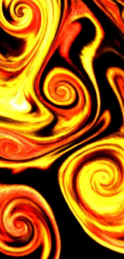 Vibrant swirl abstract art in fiery reds and yellows for mobile wallpaper.