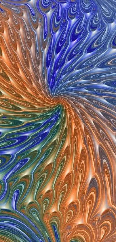 Colorful swirl wallpaper with blue and orange patterns.