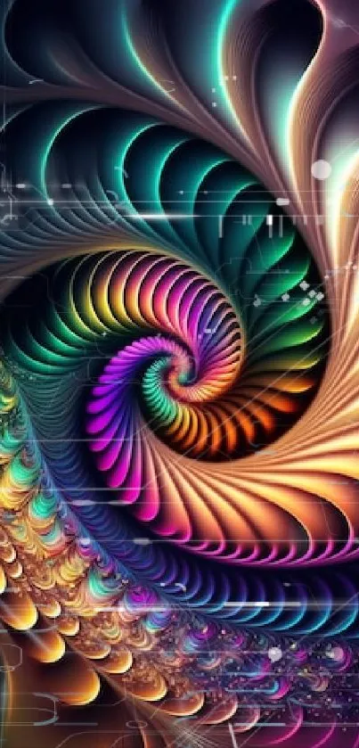 Vibrant and colorful fractal swirl wallpaper design.