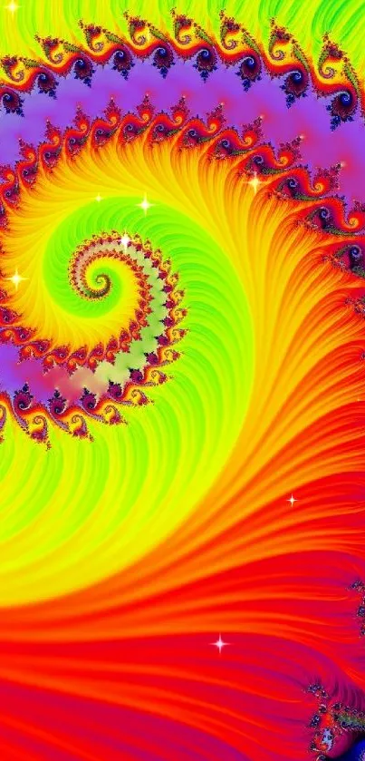 Vibrant fractal swirl with yellow and red hues.